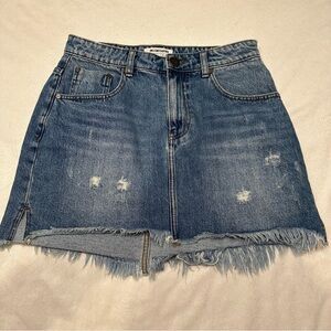 One Teaspoon High Waisted Blue Distressed Denim Mini Skirt‎